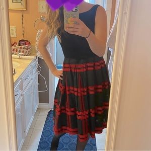 Vintage 60s A Line plaid Cocktail Dress with Velvet Taltz - S